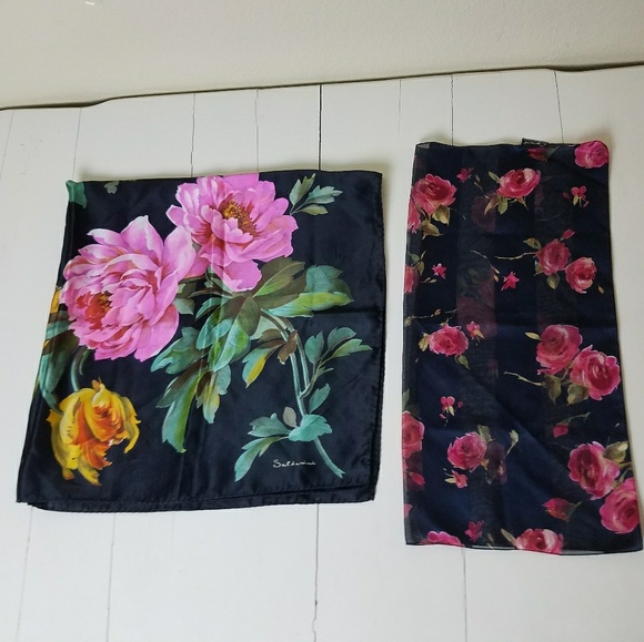 Saldarini Accessories - Set of 2 Floral Silk and Polyester Scarves